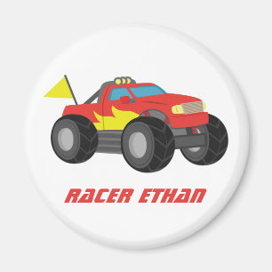 Racing Red Monster Truck Personalised Magnet