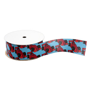Racing Red Sports Cars Racetrack Sports Patterned Grosgrain Ribbon