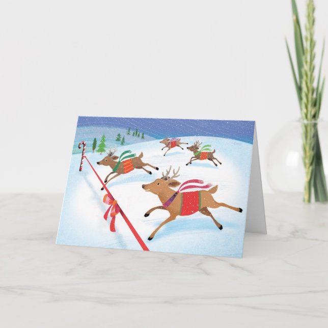 Racing reindeer Christmas Card (Front)
