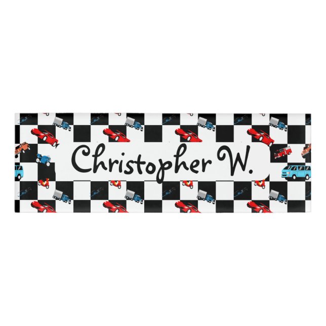 Racing Road Fun Vintage Vehicles Kids Name Tag (Front)