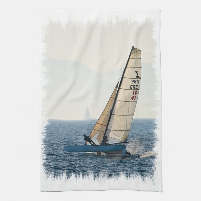 Racing Sailboat Kitchen Towel (Vertical)