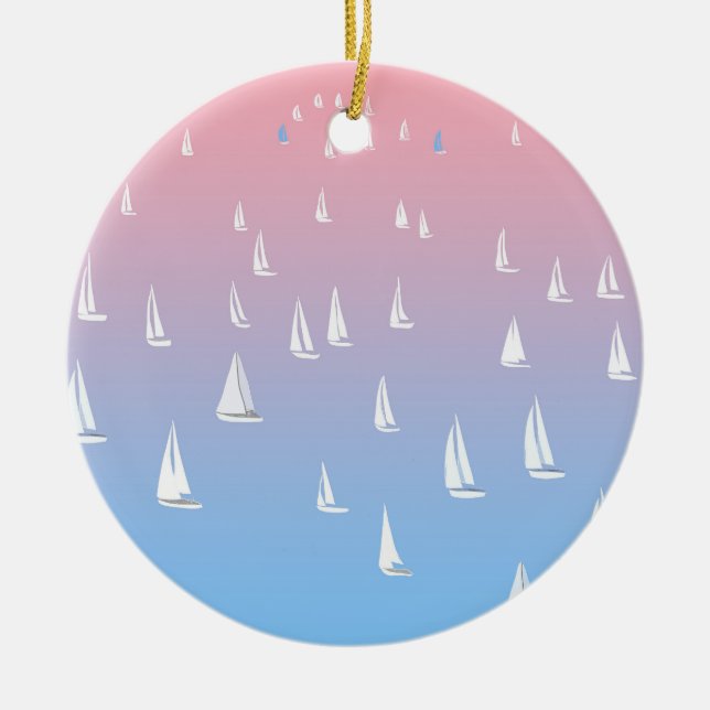 Racing sailboats in the open sea   ceramic tree decoration (Front)