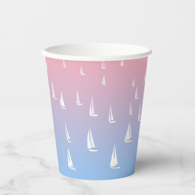 Racing sailboats in the open sea   paper cups (Front)