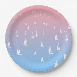 Racing sailboats in the open sea   paper plate