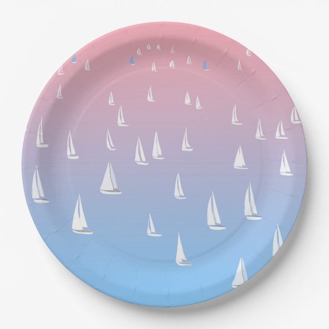 Racing sailboats in the open sea   paper plate (Front)