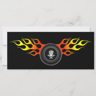 Racing Skull in Flaming Wheel Invitation