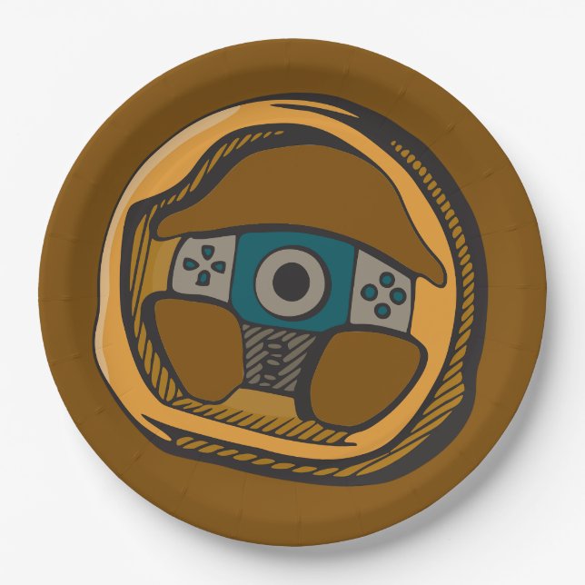 Racing Steering Wheel Controller Gamer Paper Plate (Front)