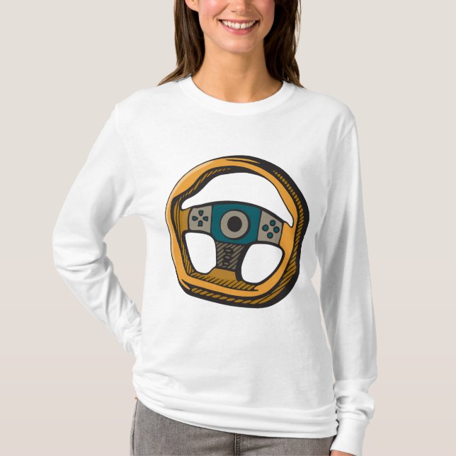 Racing Steering Wheel Controller Gamer T-Shirt (Front)