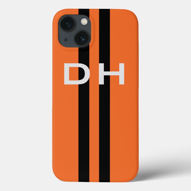 Racing Stripes:  Black on Orange With Initials Cas Case-Mate iPhone Case (Back)
