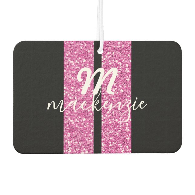 Racing Stripes Pink Glitter Heart Shape Car Name Car Air Freshener (Front)
