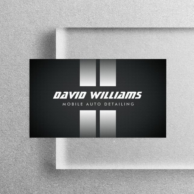 RACING STRIPES WHITE/BLACK Auto Detailing, Repair Business Card (Creator Uploaded)