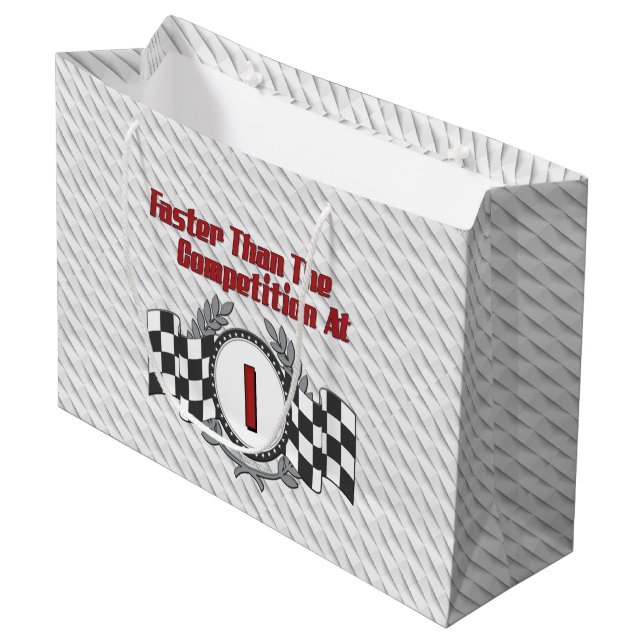 Racing Themed 1st Birthday Large Gift Bag (Front Angled)