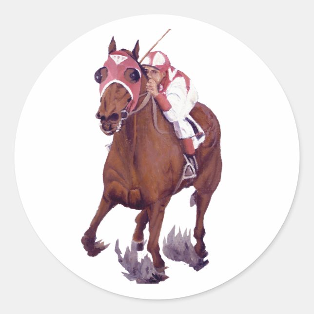 Racing Thoroughbred is the Winning Horse Classic Round Sticker (Front)