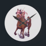 Racing Thoroughbred is the Winning Horse Round Clock<br><div class="desc">Racing Thoroughbred is the Winning Horse in an action packed run off. Seabiscuit is matched against the favored horse, War Admiral. This exciting scene is immortalised in a painting of the 1938 Match Race by fine art painter Daniel Fishback. Said to be the most important horse race of the 20th...</div>