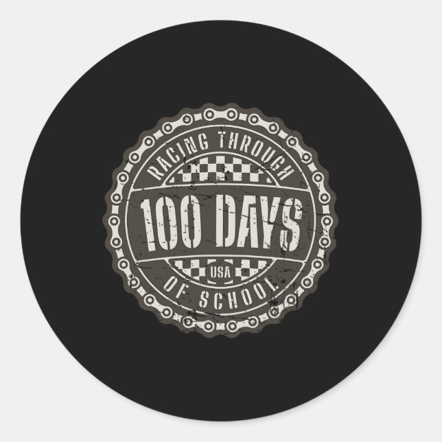 Racing Through 100 Days of School - Motorcycle Dir Classic Round Sticker (Front)