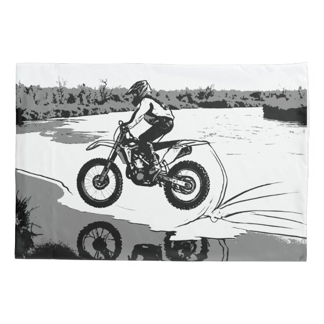 Racing Through Water - Motocross Rider Pillowcase (Back)