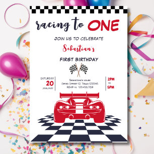 Racing to one first kids birthday invitation