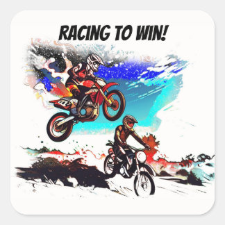 Racing To Win - Motocross Racers Square Sticker