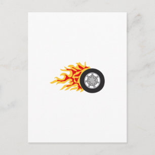 RACING WHEEL WITH FLAMES POSTCARD