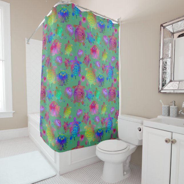 Racing with Turtles Shower Curtain (In Situ)