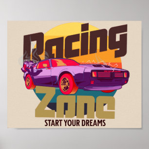 Racing Zone futuristic motors cyber sunset Poster