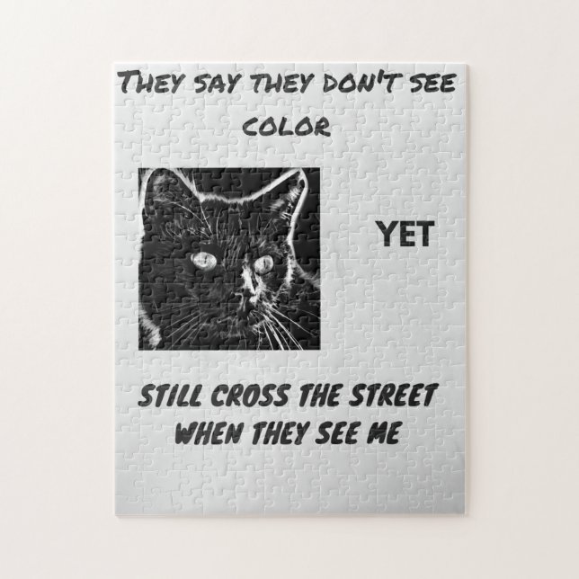 Racism superstition black cat quote jigsaw puzzle (Vertical)