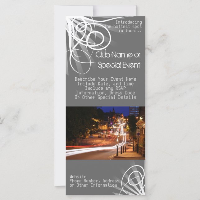 Rack Card Printing, Night Club / Party Theme (Front)