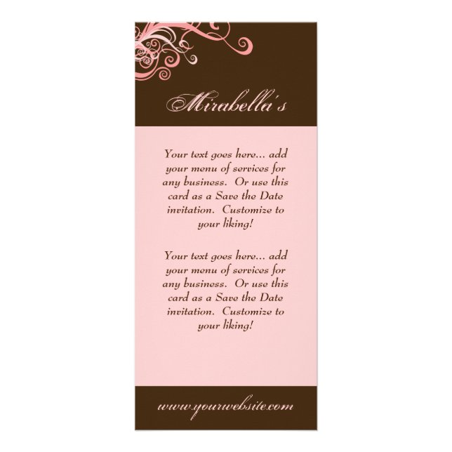 Rack Card Swirl Salon Spa Pink Brown (Front)