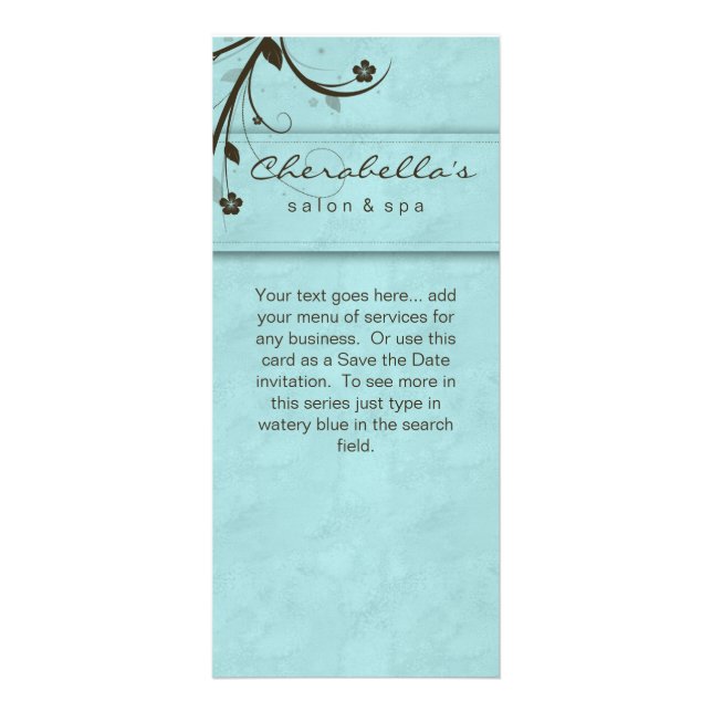 Rack Card Watery Blue Floral Salon Spa (Front)