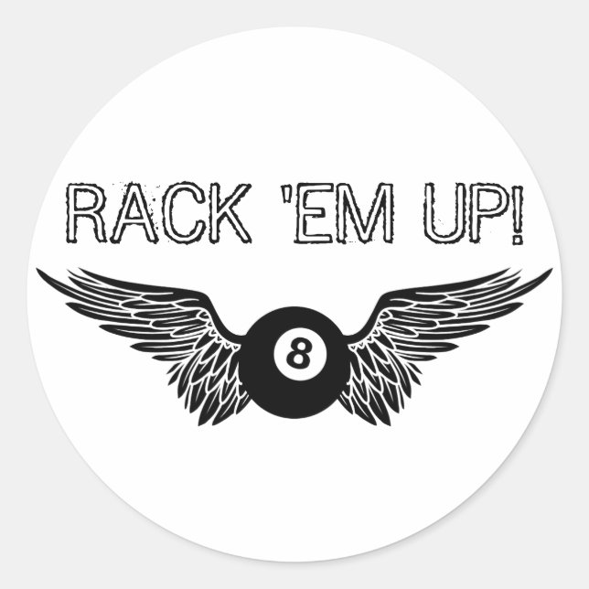 rack 'em up! : flying eightball classic round sticker (Front)
