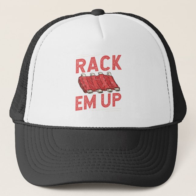 Rack em Up Ribs Lover Pork BBQ Short Baby Back Trucker Hat (Front)