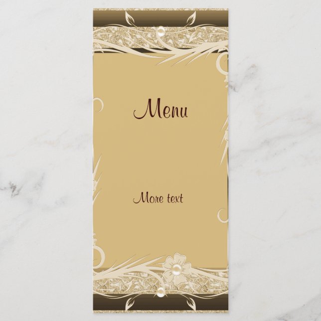 Rack Menu Card Vintage Gold Brown Floral (Front)