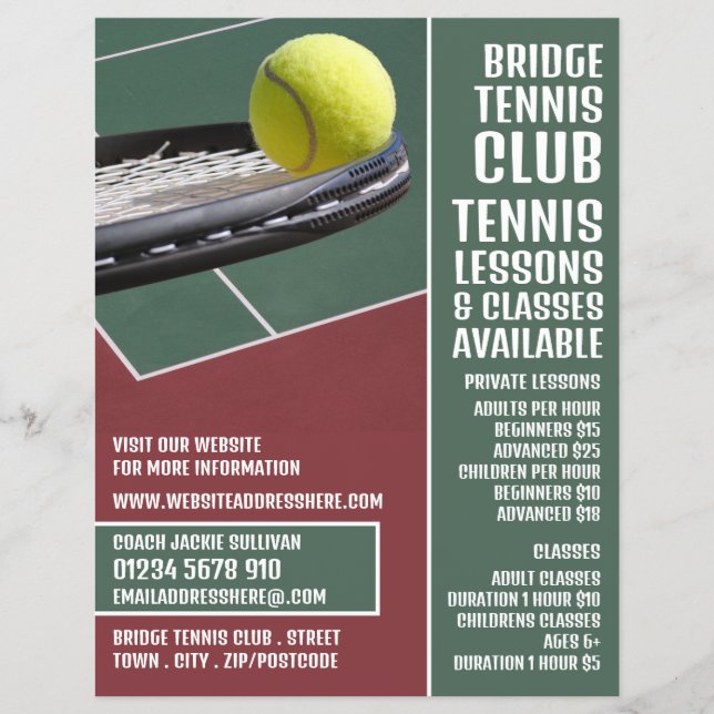 Racket & Ball, Tennis Lessons/Classes Advertising Flyer (Front)