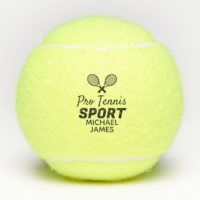 Racket Design, Pro Tennis Sport, Personalized Tennis Balls (Front)