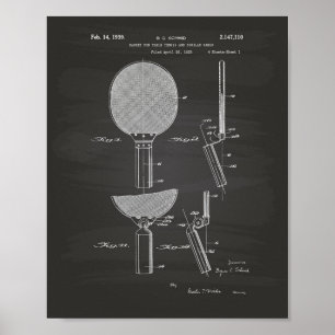 Racket Table Tennis 1939 Patent Art - Chalkboard Poster