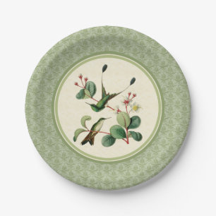 Racket Tail Hummingbird Damask Paper Plates
