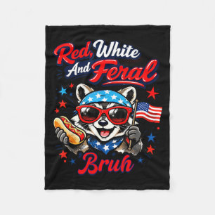 Racoon 4th of July Patriotic Bruh Red White and Fleece Blanket