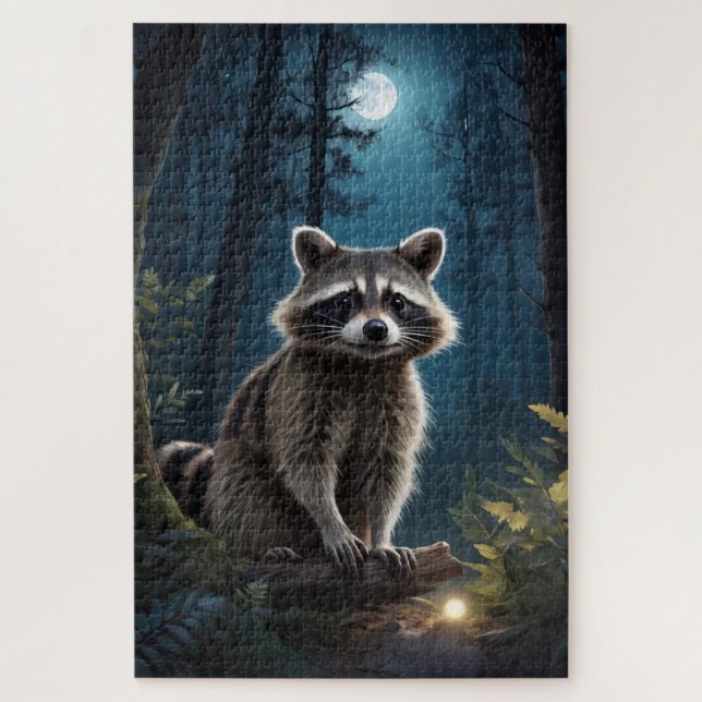 Racoon Adventure by Moonlight Wildlife Jigsaw Puzzle (Vertical)