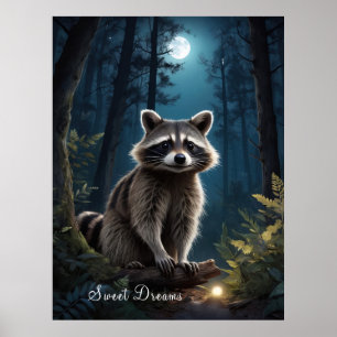 Racoon Adventure by Moonlight Wildlife Poster