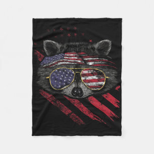 Racoon American Flag Patriotic 4th Of July Trash  Fleece Blanket