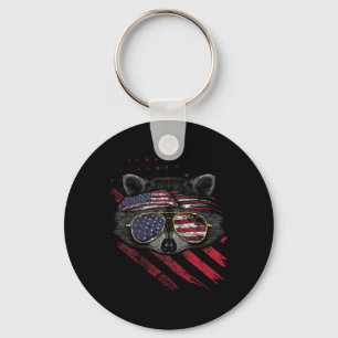 Racoon American Flag Patriotic 4th Of July Trash Key Ring