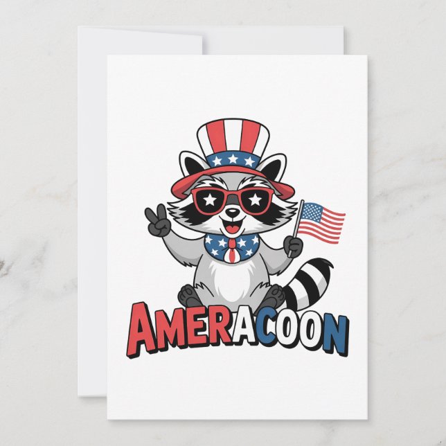 Racoon Americoon Patriotic 4TH of july America Invitation (Front)