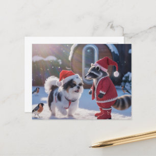 Racoon and a Dog Festive Christmas Postcard