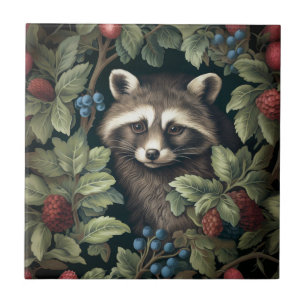 Racoon and berries inspired by William Morris Tile