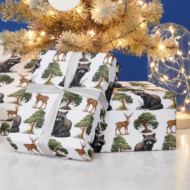 Racoon and Deer Woodland Wrapping Paper (Holidays)