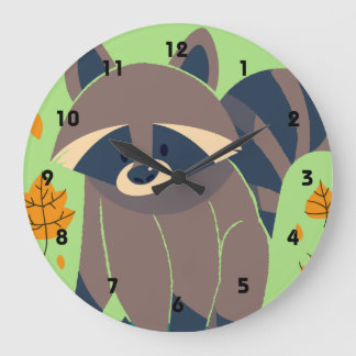 Racoon and Fall Leaves Large Clock