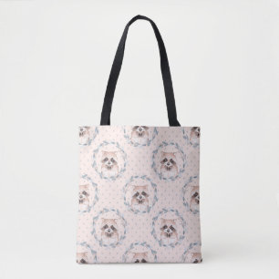Racoon and floral wreath. Watercolor pattern Tote Bag