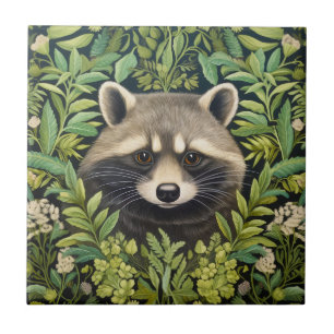 Racoon and foliage art nouveau style tile