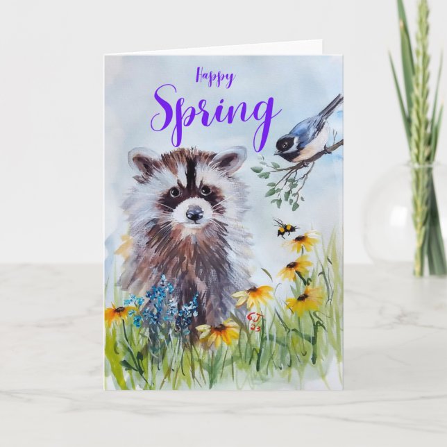 Racoon and Friends WELCOME SPRING Greeting Card (Front)