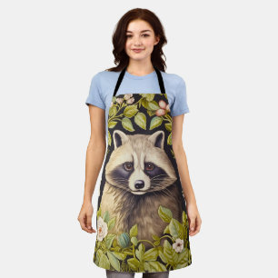 Racoon and green leaves inspired William Morris Apron